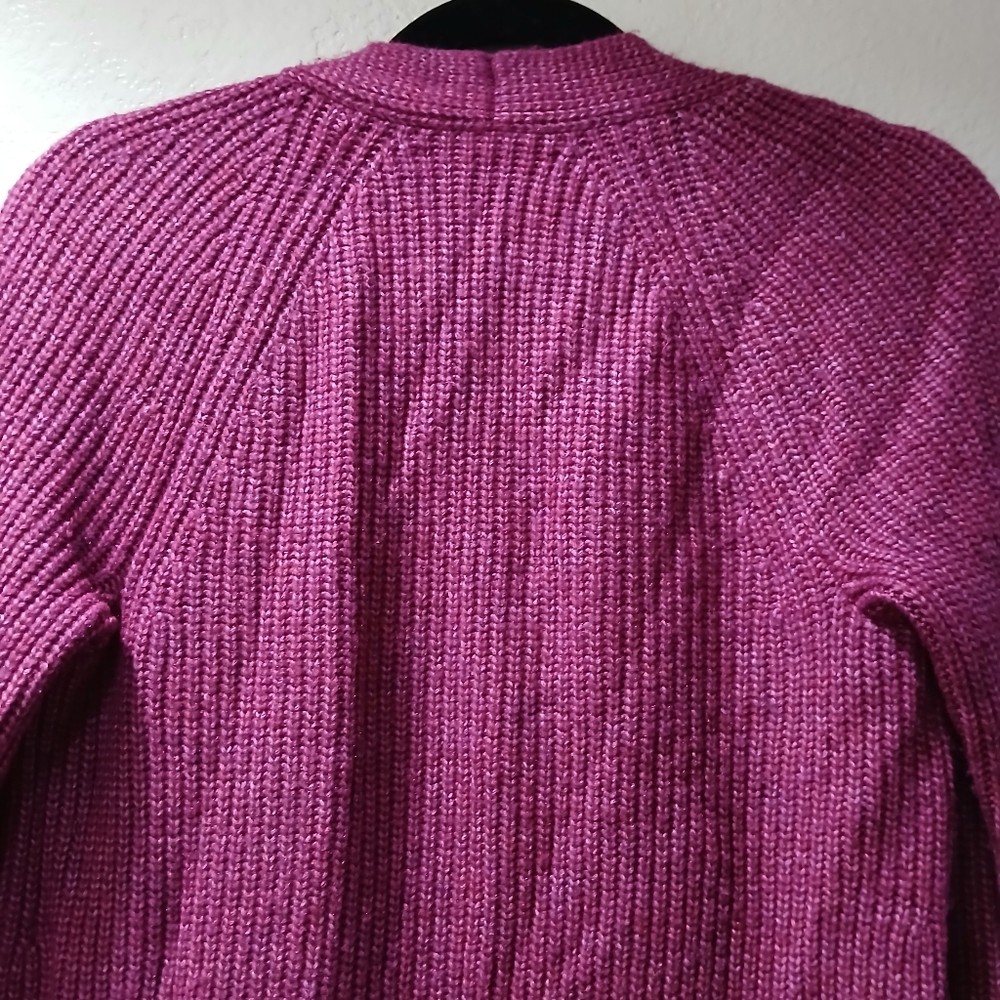LOFT Magenta Open-Front Ribbed Cardigan - Picture 4 of 7
